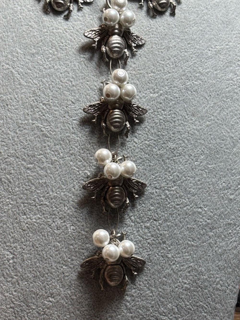 Yochi Silver Bee and Pearl Charm Necklace - Picture 2 of 5
